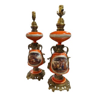 Pair of 19th Century French Lamps With Neoclassical Scene For Sale