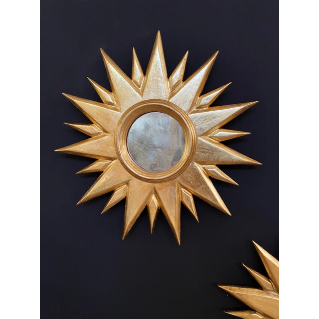 Late 20th Century Sunburst Carved Golden Mirrors, a Pair For Sale - Image 4 of 10