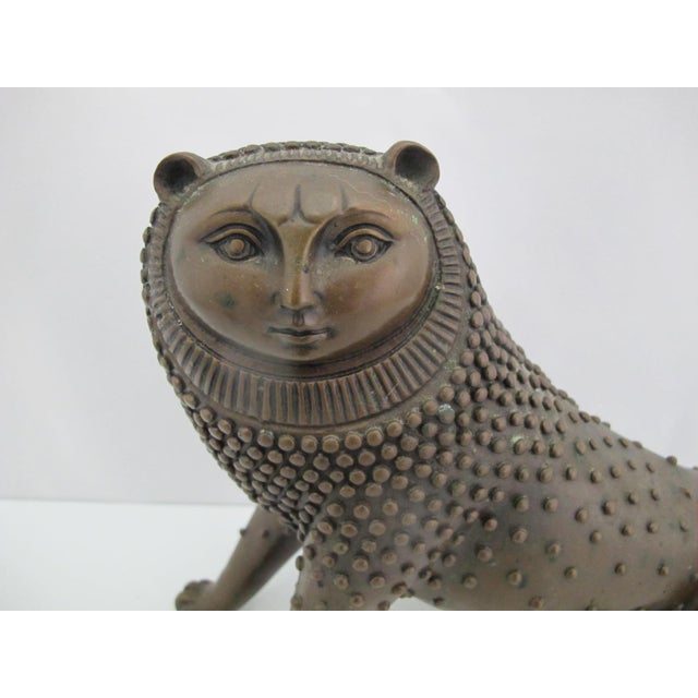 Art Deco Sergio Bustamante Mexico Bronze Cat Lion With Human Face Sculpture For Sale - Image 3 of 12
