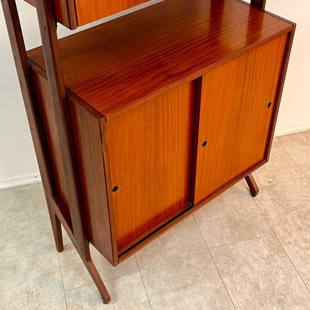 Metal Italian Modular Teak Bookcase with Bar Compartment and Sliding Doors, 1960s For Sale - Image 7 of 13