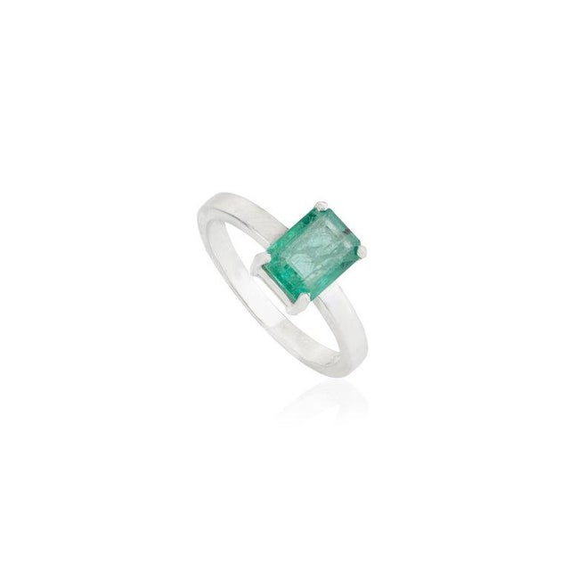 Contemporary 925 Sterling Silver 1.4ct Natural Emerald Solitaire Ring - Size 7 For Sale - Image 3 of 12