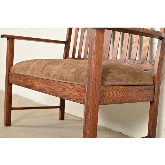 Brown Stickley Brothers Style Antique Mission Oak Arts & Crafts Bench or Settle Sofa, Circa 1900 For Sale - Image 8 of 13