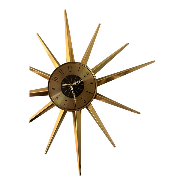 Post Modern McM Starburst Clock Sunburst Brass Seth Thomas For Sale