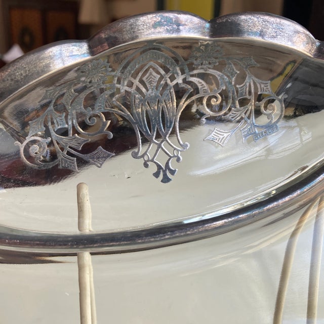 Vintage Art Deco Style Divided Glass Dish 9.25"L X 7.10" W , Marked Sterling.