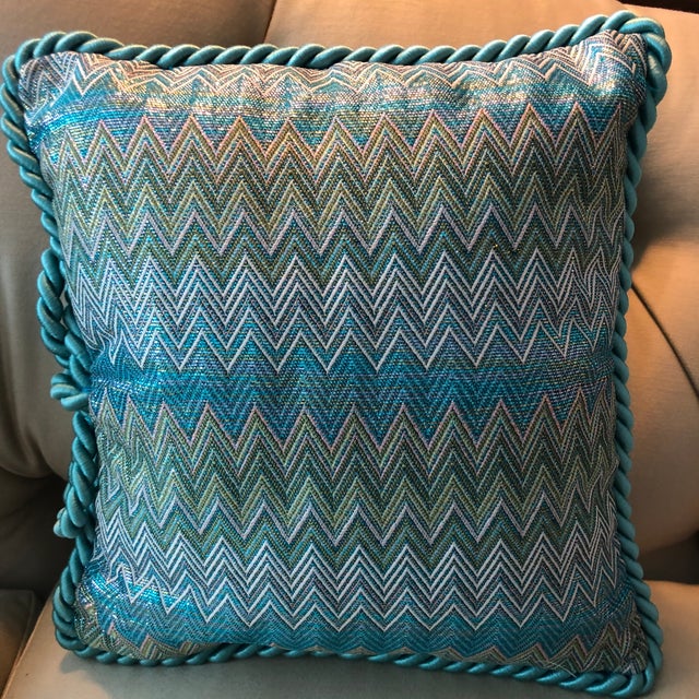 2020s Pierre d'Argent Maison Metallica in Turqouise Decorative Accent Pillow For Sale - Image 5 of 9