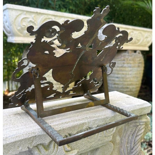 Rare Victorian Brass Adjustable Book Rest With British Royal Coat of Arms 1860 C For Sale - Image 12 of 15