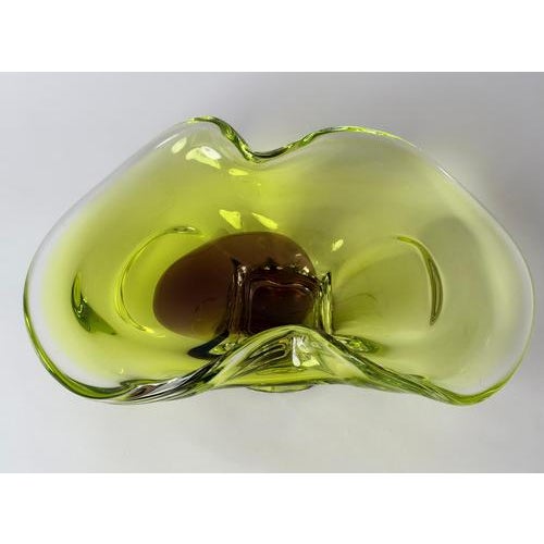 Brown Vintage Murano Sommerso Apple Green and Brown Glass Bowl with Organic Sculptural Form, 1970 For Sale - Image 8 of 16