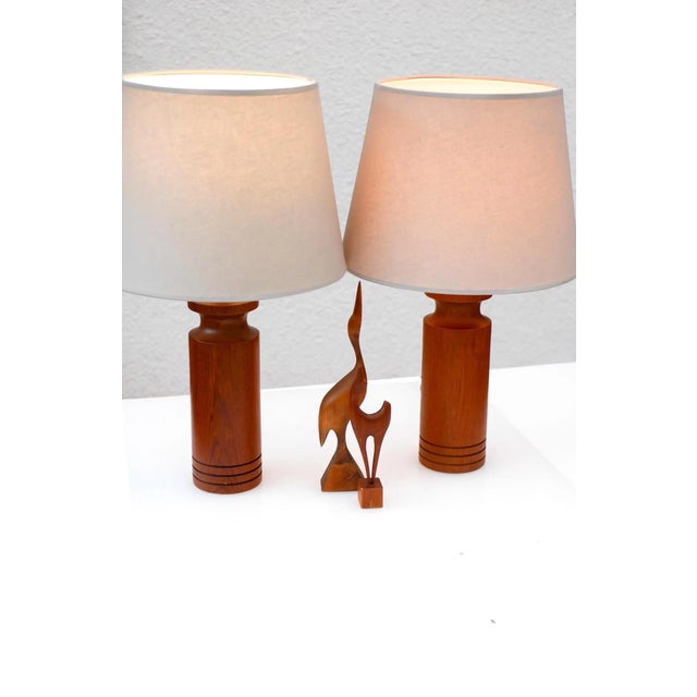 Large Mid-Century Modern Danish Teak Table Lamps, Set of 2 For Sale - Image 6 of 13