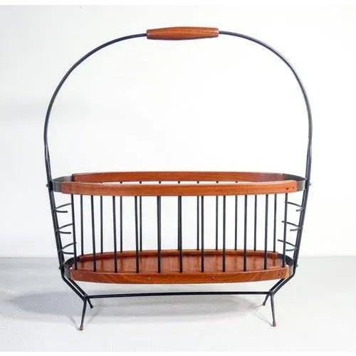 Italian Magazine Rack in Wood and Metal, 1950s For Sale - Image 3 of 7