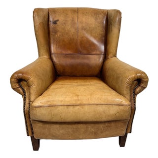 Vintage Leather Hotel Wingback Lounge Armchair, 1980 For Sale
