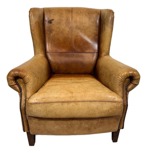 Vintage Leather Hotel Wingback Lounge Armchair, 1980