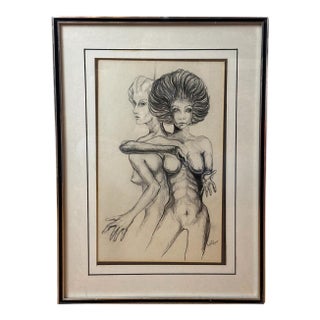 1990s Original Andi Pepper Dual Figure Study Charcoal Drawing Contemporary Nude Fine Art For Sale