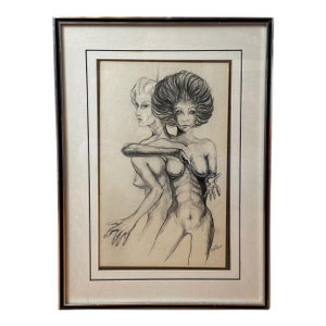 1990s Original Andi Pepper Dual Figure Study Charcoal Drawing Contemporary Nude Fine Art