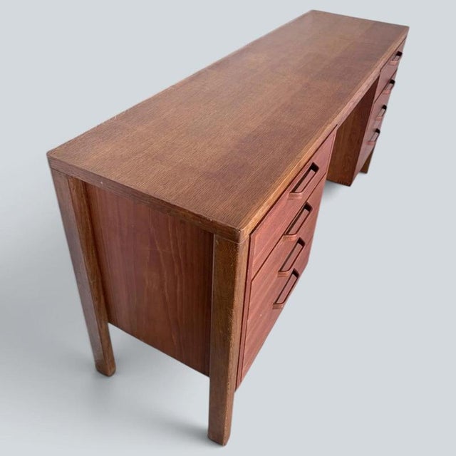 Mid-Century Modern Teak and Oak Twin Pedestal Desk by Alfred Cox, 1960s For Sale - Image 4 of 12
