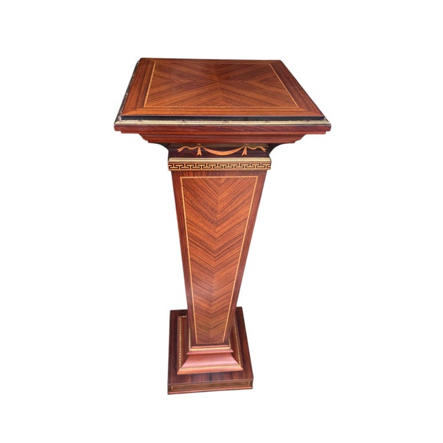 Inlaid Wood Regency Pedestal Greek Key Brass Ormolu For Sale - Image 12 of 17