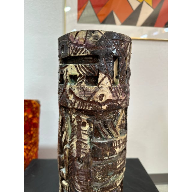 1970s Monumental Vintage Brutalist Studio Pottery Cylinder Vase For Sale - Image 9 of 11