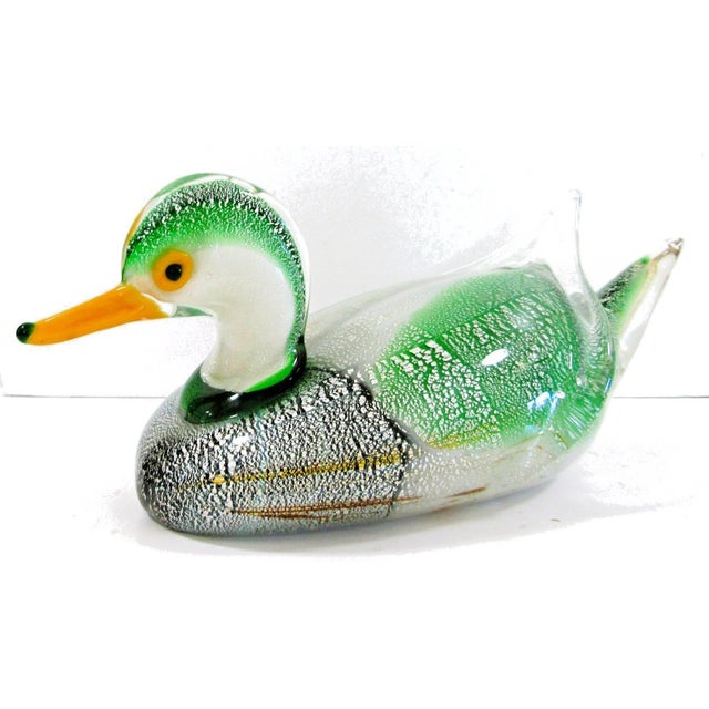 1980s Large Art Glass Duck Sculpture Green Gray Black Attributed to Murano Formia For Sale In Miami - Image 6 of 14