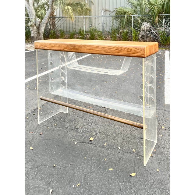 Mid-Century Modern Mid Century Modern Butcher Block + Lucite Lighted Dry Bar | in the Style of Luigi Bardini For Sale - Image 3 of 12