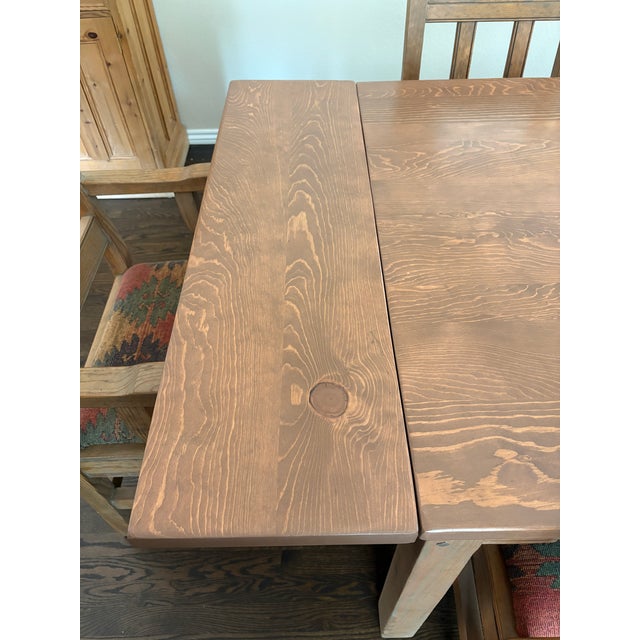 Gather around this handcrafted Morewood & Yager dining set, featuring a 72x42x31h table that has two 12 inch leaves...