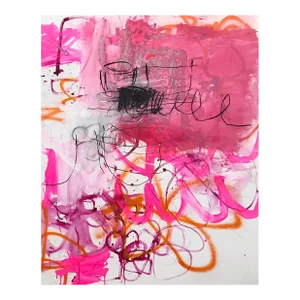 Contemporary Abstract Ink, Acrylics, Spray Paint, Charcoal, Graphite on Canvas Painting "Floral Encounters, Suddenly" by Manuela Karin Knaut