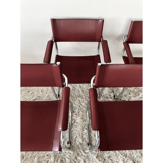 Silver Cantilever Cognac Leather Chairs by Breuer Marcel, 1990s, Set of 4 For Sale - Image 8 of 9