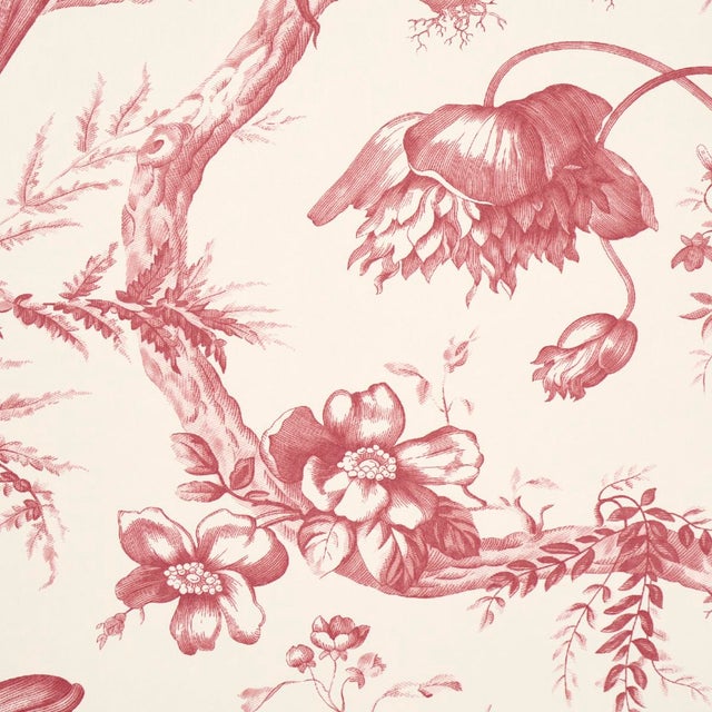 Schumacher SAMPLE - Schumacher Toile De Fleurs Wallpaper In Rouge For Sale - Image 4 of 4