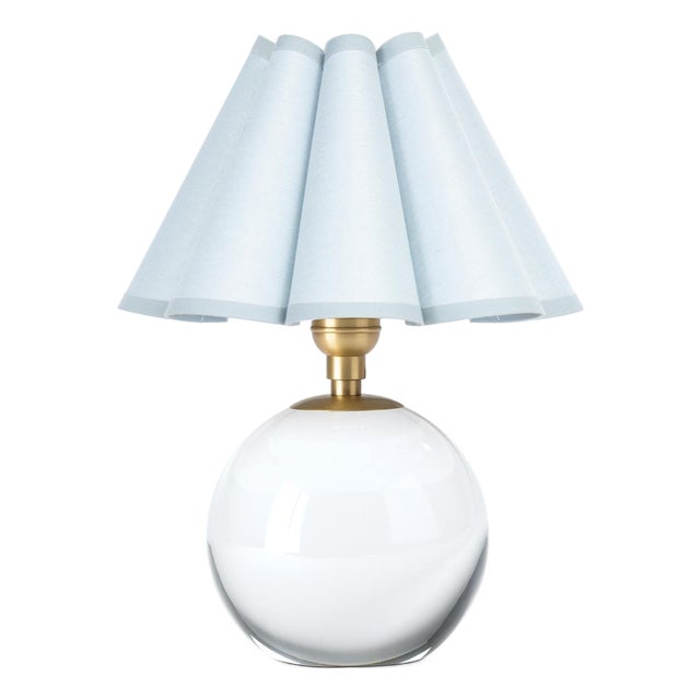 Regina Andrew Giorgio Crystal Mini Lamp, Natural Brass with Mist Blue Scalloped Shade For Sale