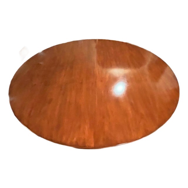 Lauren Ralph Lauren 60" Round Mahogany Fluted Pedestal Dining Set W/ 4 Modern Leather Chairs For Sale