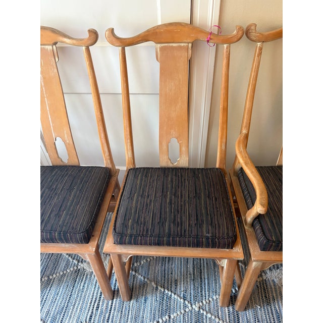 Chinoiserie Set of 6 Baker Furniture Chinese Yoke-Back Chairs- 2 Armchairs + 4 Side Chairs, Scrubbed White/ Distressed Finish, 1984 For Sale - Image 3 of 7