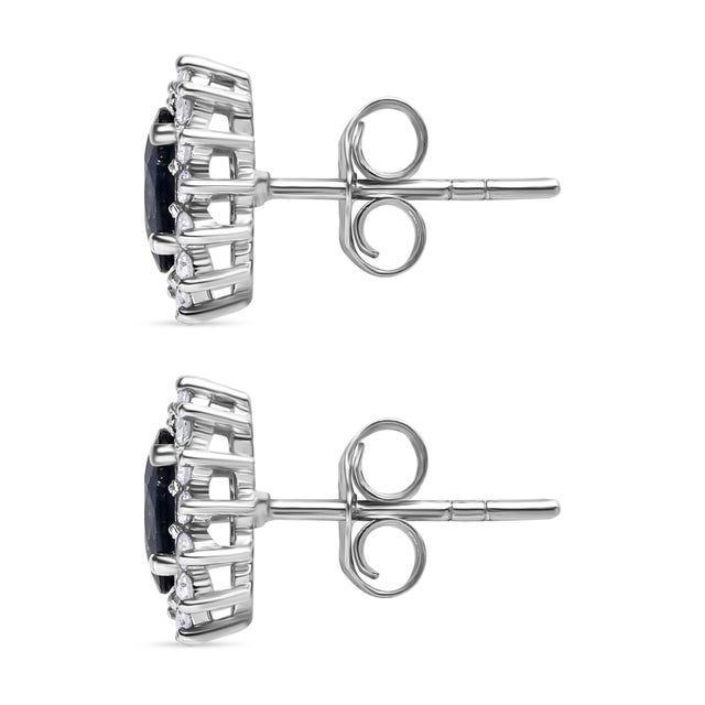 Art Deco 14k Oval Sapphire and Diamond Halo Wedding Stud Earrings- a Pair For Sale - Image 3 of 12