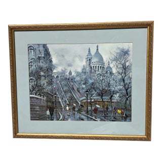 20th Century Paris Le Sacre Coeur by Maurice Legendre, French Impressionist Artist, Vintage Print, Framed For Sale