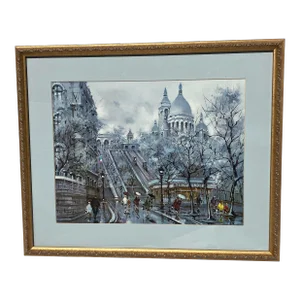 Paris Le Sacre Coeur by Maurice Legendre, French Impressionist Artist, Vintage Print Exquisitely Framed and Matted Excellent Condition
