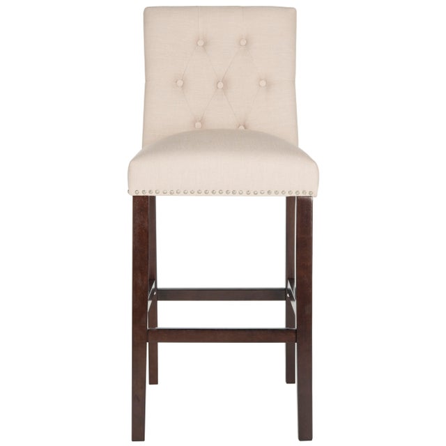 Elevate the taste level in any room with these posh modern bar stools - a Pair. Their plush, tufted beige upholstery and...