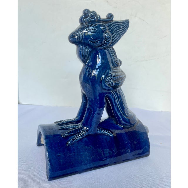 Vintage Cobalt Blue Chinese Ceramic Roof Tile Figurines - Set of 4 For Sale - Image 15 of 18