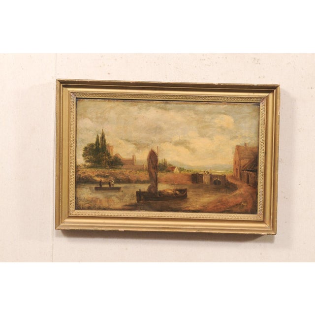 European Riverside Village Painting, 19th C For Sale In Atlanta - Image 6 of 13