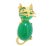 Charming Estate 14K Yellow Gold Cat Brooch featuring a natural aventurine body and ruby eyes , beautifully crafted in a...