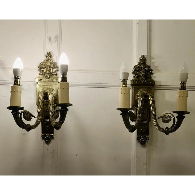 Gold Neo Classical Large Brass Twin Wall Lights, 1890s, Set of 2 For Sale - Image 8 of 12