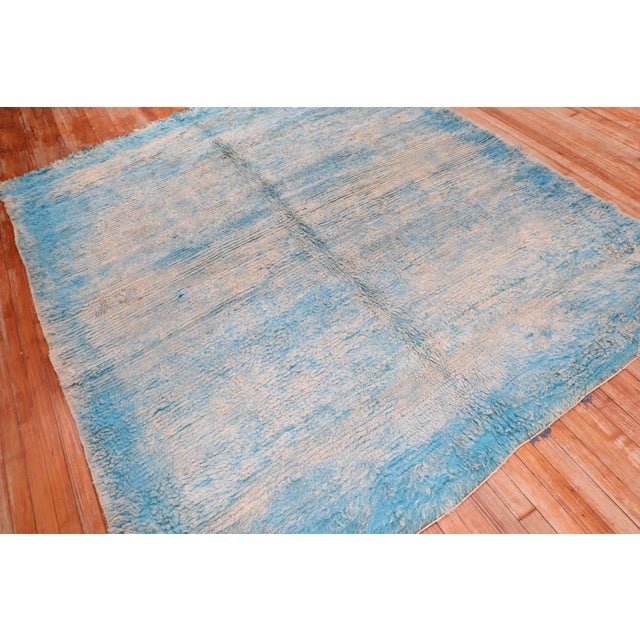Moroccan Vintage Sky Blue Moroccan Square Rug - 7' x 8'3" For Sale - Image 3 of 12