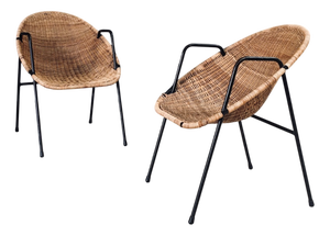 Mid-Century Modern Rattan Armchairs, France, 1950s, Set of 2