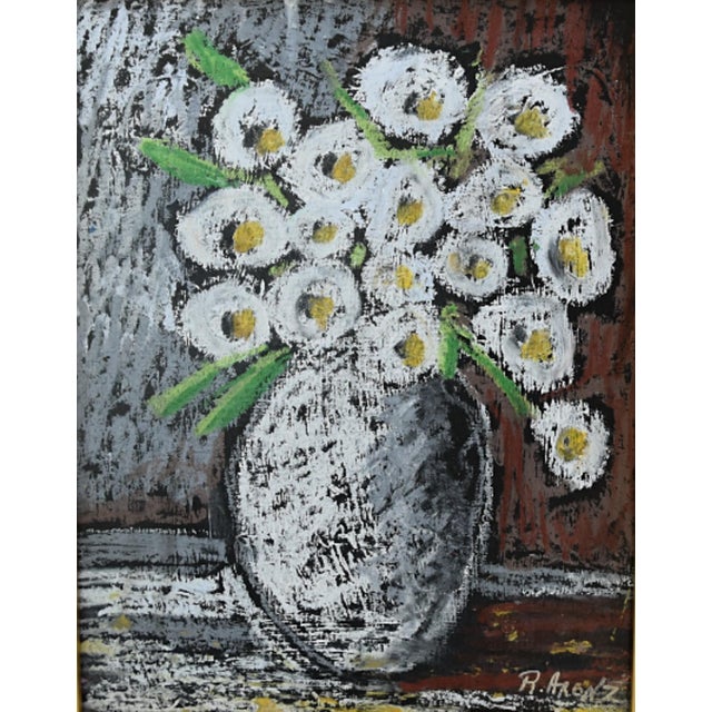 Abstract Impressionist Floral Bouquet Painting by Ruth Arenz Including the Antiqued Gold Wood Frame For Sale - Image 3 of 5