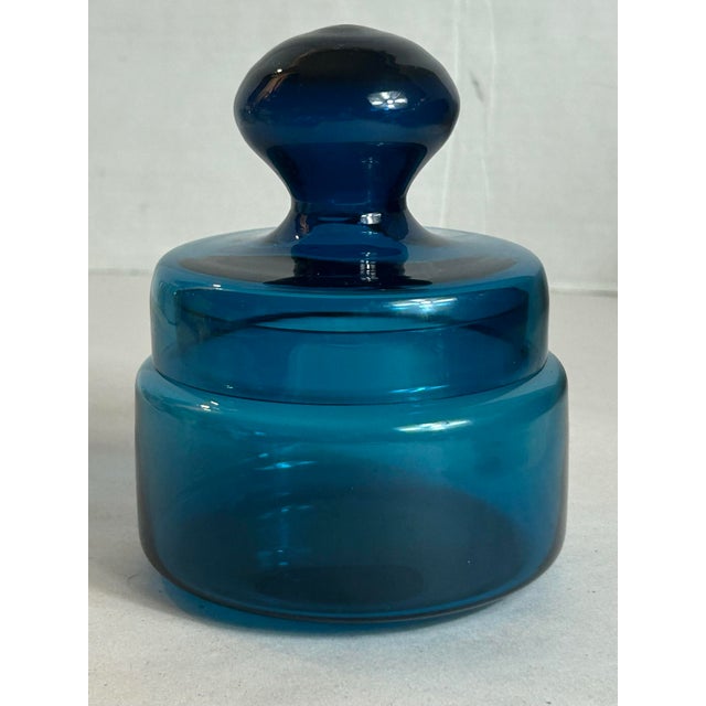 Vintage 1960’s Lidded Jar Attributed to Bertil Vallien MCM Blue Series Art Glass Kosta Boda Swedish For Sale - Image 11 of 11