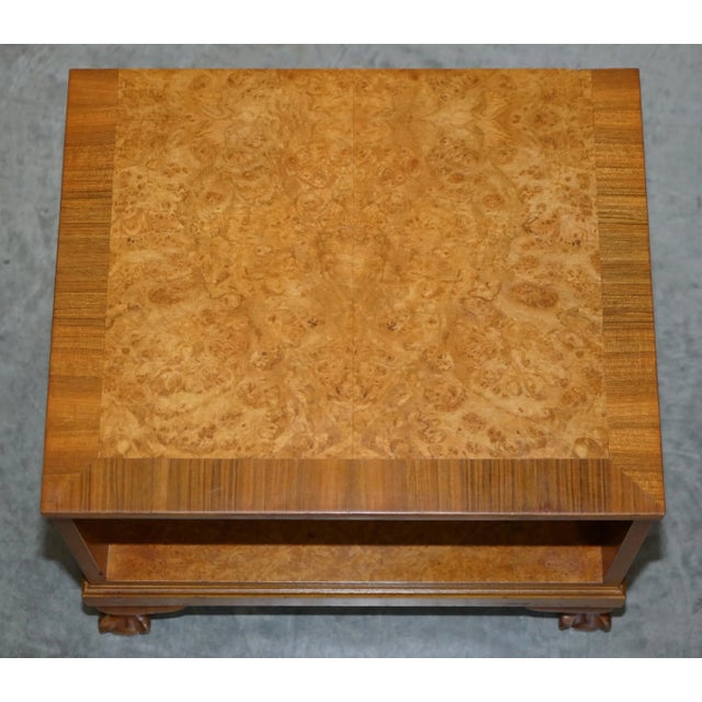 Burl Walnut Claw & Ball Foot Side End Lamp Wine Tables, Set of 2 For Sale - Image 5 of 18