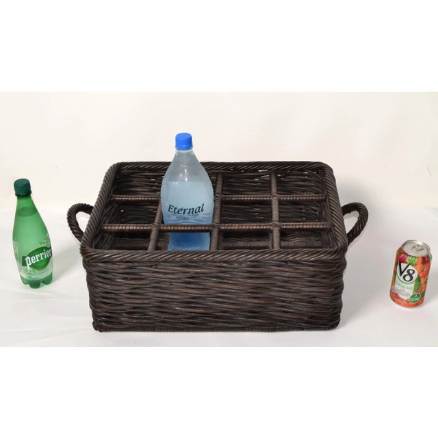 Brown 1970s Palm Beach Regency Bohemian 12-Bottle Wicker Cane Handmade Wine Tray Handle For Sale - Image 8 of 12