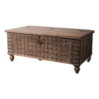 19th Century Hand-Carved Indian Hope Chest With Intricate Detailing For Sale