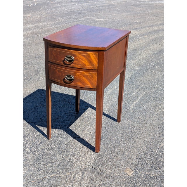 Vintage Bow Front Mahogany Two Drawer Side Table/Nightstand For Sale - Image 10 of 13