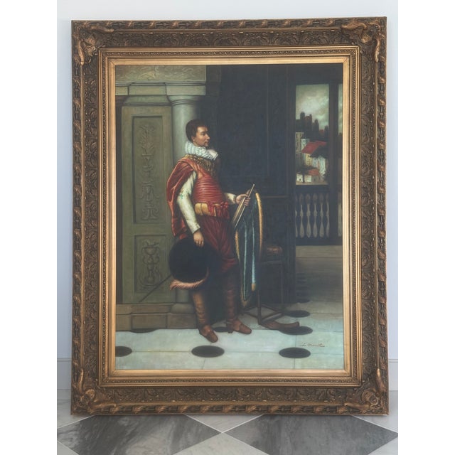 Rustic European 1990s Reproduction Oil on Canvas Italian Gentlemen For Sale - Image 3 of 5