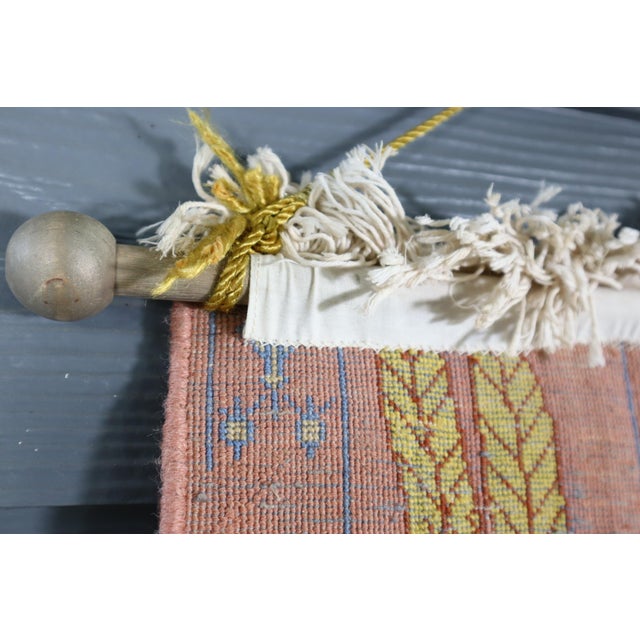 Pink Vintage Egyptian Revival Handwoven Wool Pictorial Carpet Rug Tapestry Wall Hanging Colorful For Sale - Image 8 of 10