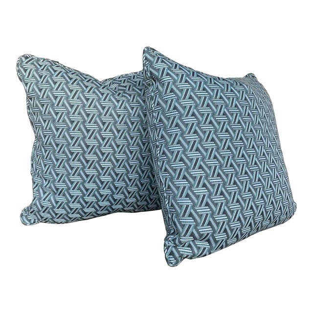 Custom Square Pillows in Lelièvre Jacquard Fabric - A Pair For Sale