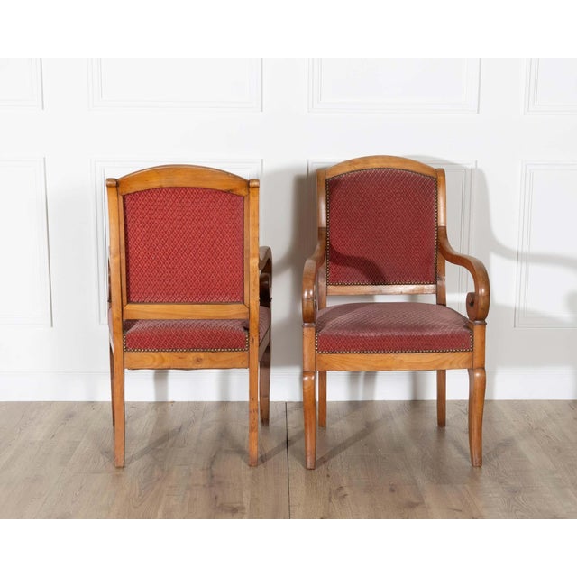 19th Century Pair of Louis Philippe Cherry Wood Armchairs with Upholstered Seats For Sale - Image 5 of 11