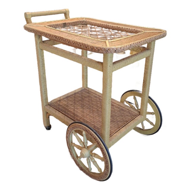 Antique American Bar Harbor Wicker Tea Cart, Attributed to Heywood-Wakefield, Circa 1910–1925 For Sale